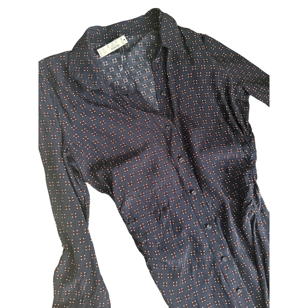 Madewell Ruched Midi Shirtdress navy NWT size 4 - Picture 6 of 12